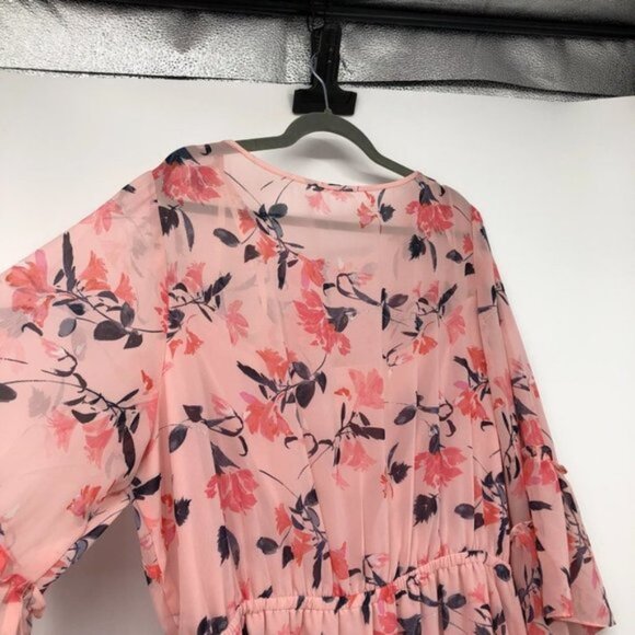 NWT Eliza J pink floral bell sleeve tiered ruffle dress 16W - Picture 3 of 10